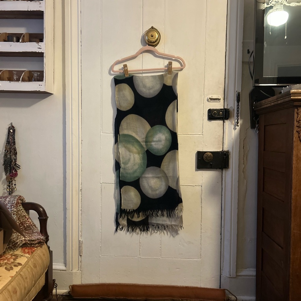 Yohji Yamamoto Black and Green Wool Scarf